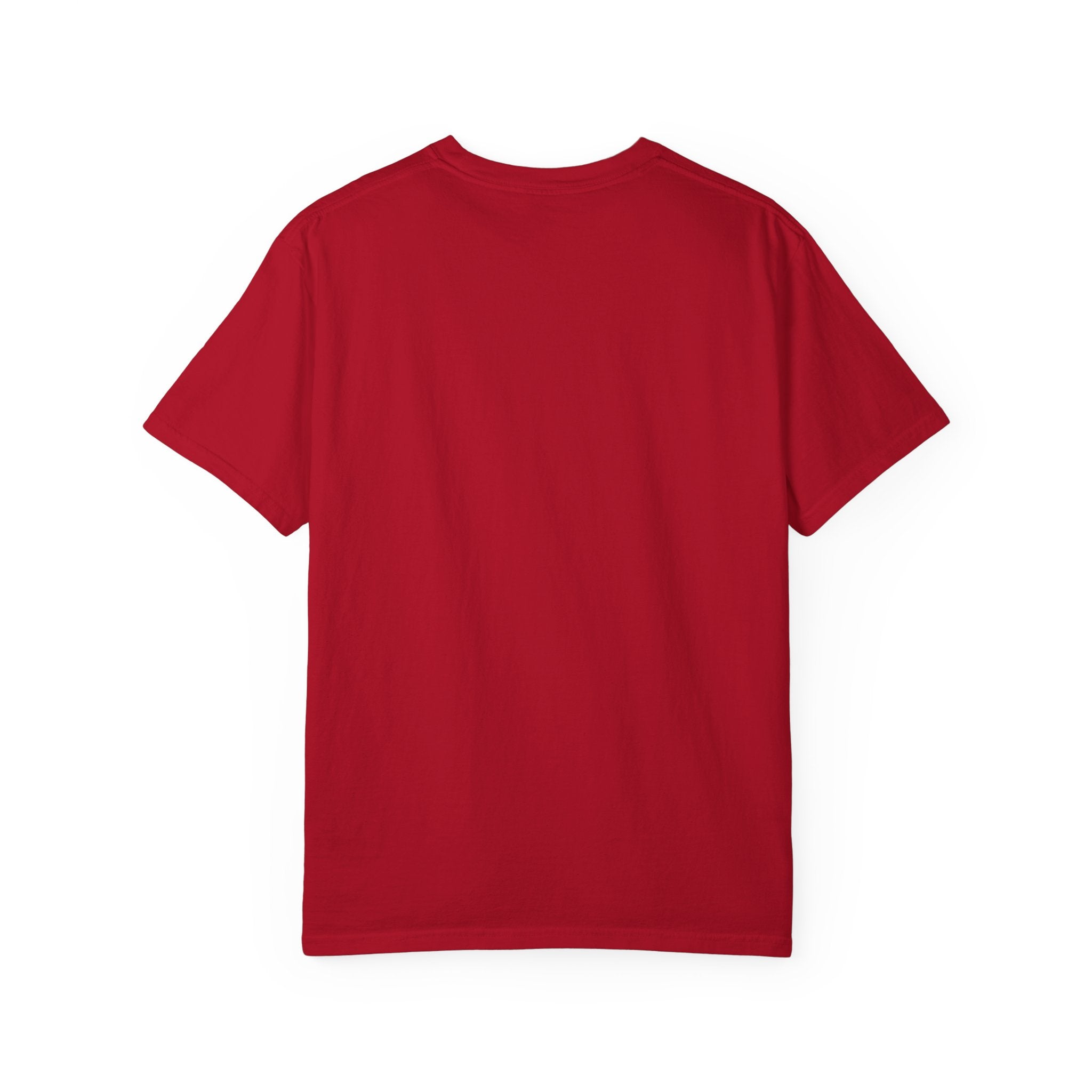 Back of a red t-shirt on a white background